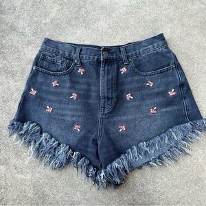 Simple Society Mushroom Embroidered Jean Shorte